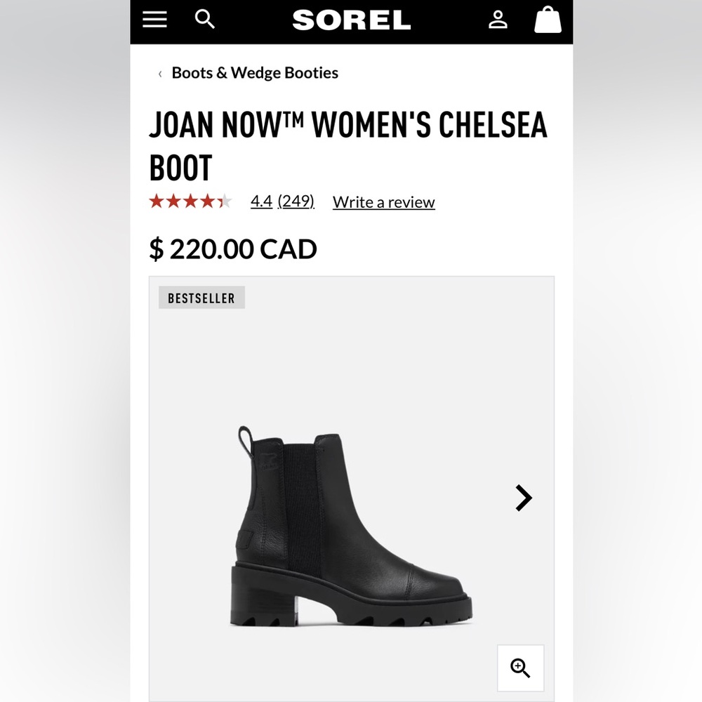 NWT. SOREL Joan Now Chelsea Boots - 8.5 Black
